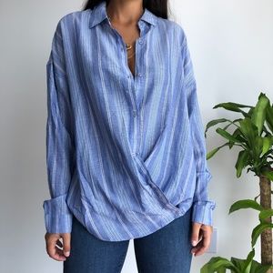 NWT Workshop striped button front blouse L